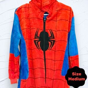 Spiderman Pajamas One Piece Union Suit with Hood Adult Medium